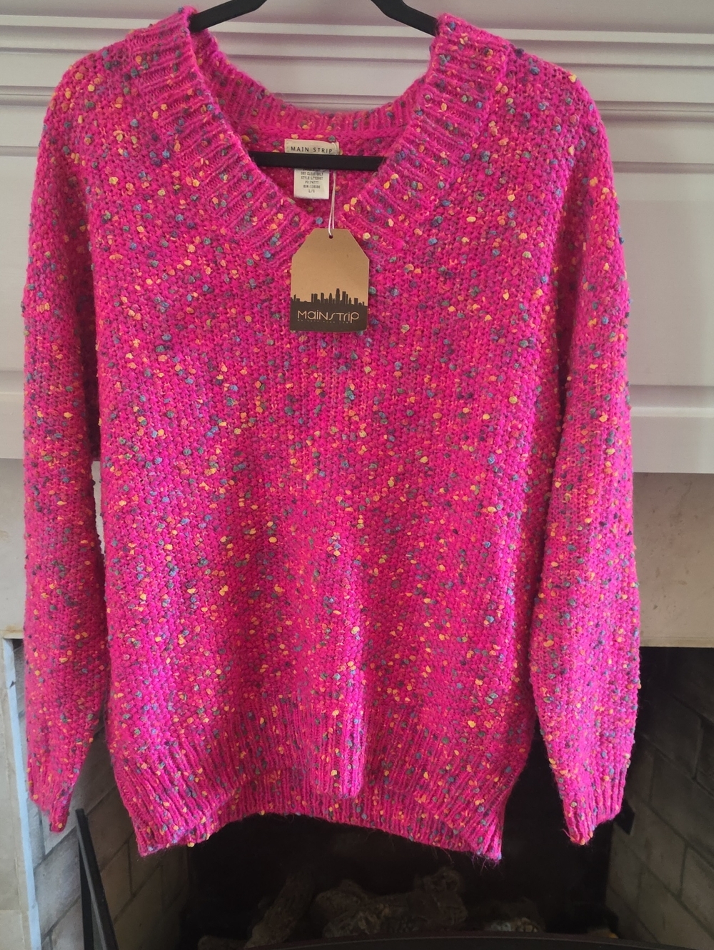 Main Strip Hot Pink Speckled Crewneck Sweater